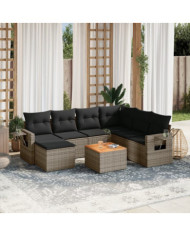 Salon de jardin 8 pcs avec coussins gris résine tressée | Mobilier & Déco