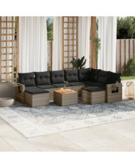 Salon de jardin avec coussins 10 pcs gris résine tressée | Mobilier & Déco