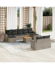 Salon de jardin avec coussins 10 pcs gris résine tressée | Mobilier & Déco