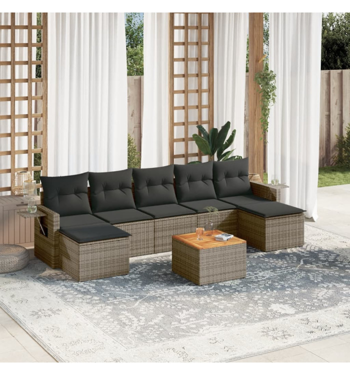 Salon de jardin 8 pcs avec coussins gris résine tressée | Mobilier & Déco