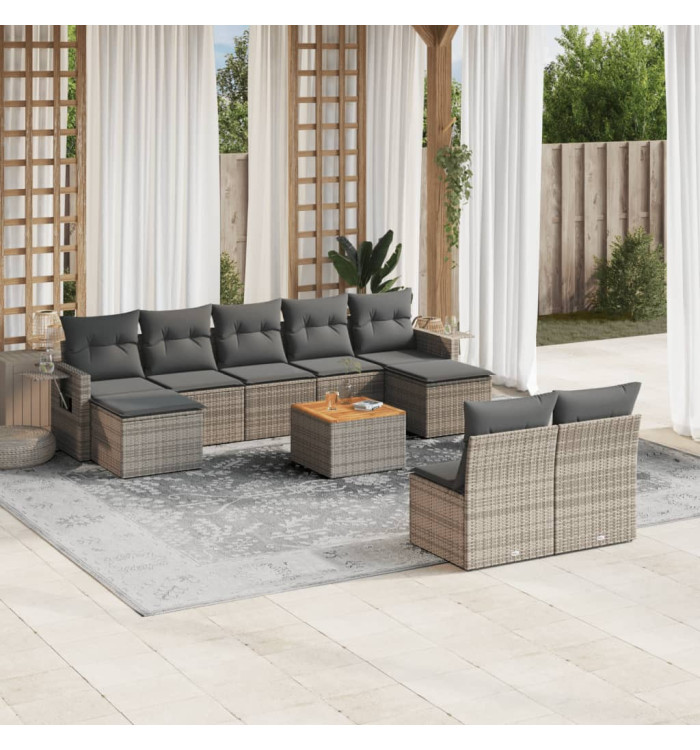Salon de jardin avec coussins 10 pcs gris résine tressée | Mobilier & Déco
