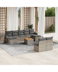 Salon de jardin avec coussins 10 pcs gris résine tressée | Mobilier & Déco