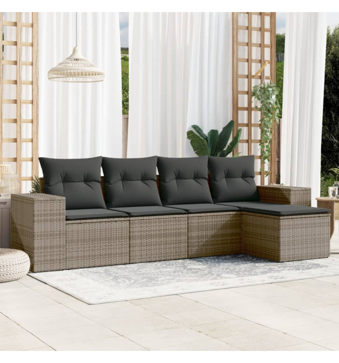 Salon de jardin 5 pcs avec coussins gris résine tressée | Mobilier & Déco