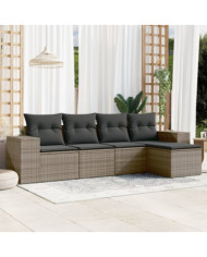 Salon de jardin 5 pcs avec coussins gris résine tressée | Mobilier & Déco