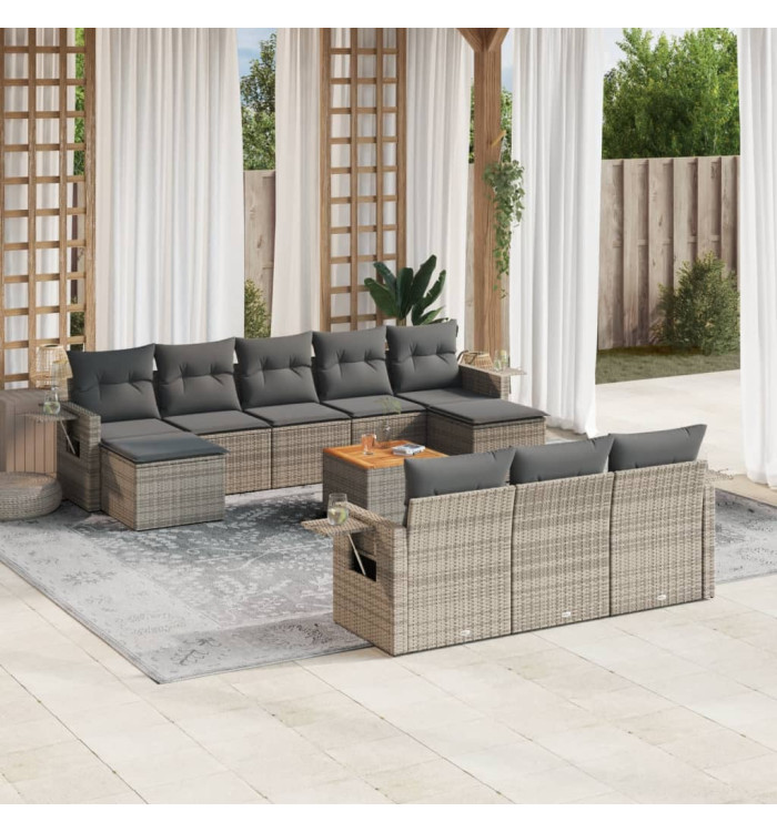 Salon de jardin 11 pcs avec coussins gris résine tressée | Mobilier & Déco