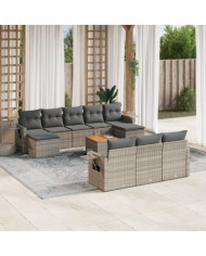 Salon de jardin 11 pcs avec coussins gris résine tressée | Mobilier & Déco