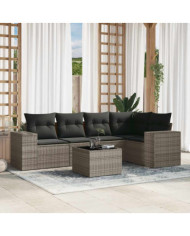 Salon de jardin 6 pcs avec coussins gris résine tressée | Mobilier & Déco