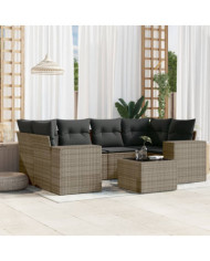 Salon de jardin avec coussins 7 pcs gris résine tressée | Mobilier & Déco