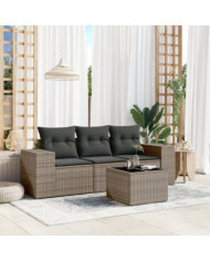 Salon de jardin 4 pcs avec coussins gris résine tressée | Mobilier & Déco