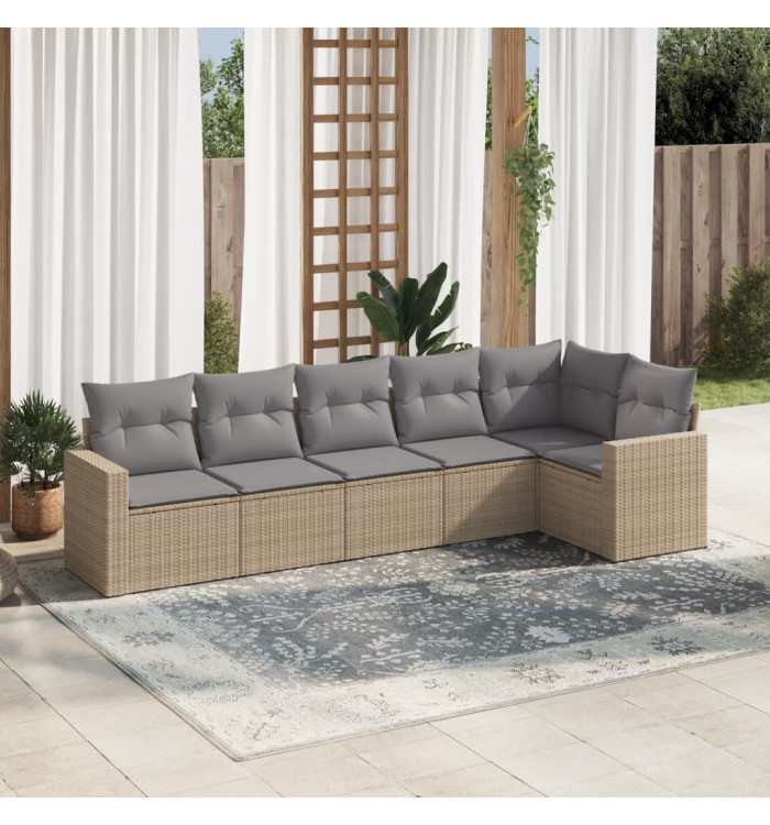 Salon de jardin avec coussins 6 pcs beige résine tressée | Mobilier & Déco