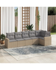 Salon de jardin avec coussins 6 pcs beige résine tressée | Mobilier & Déco
