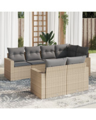 Salon de jardin avec coussins 7 pcs beige résine tressée | Mobilier & Déco
