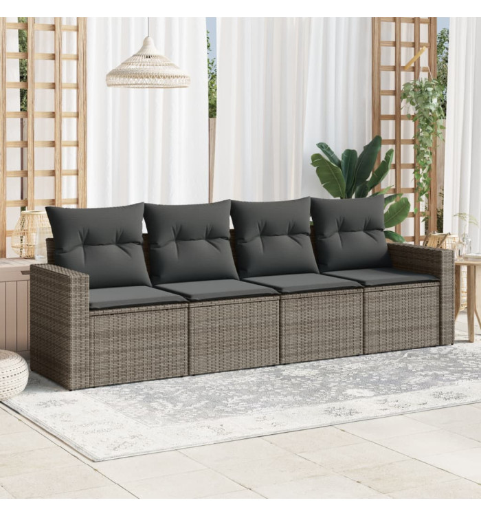Salon de jardin 4 pcs avec coussins gris résine tressée | Mobilier & Déco