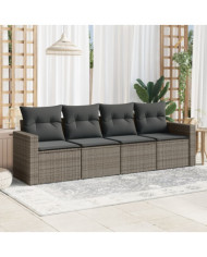 Salon de jardin 4 pcs avec coussins gris résine tressée | Mobilier & Déco
