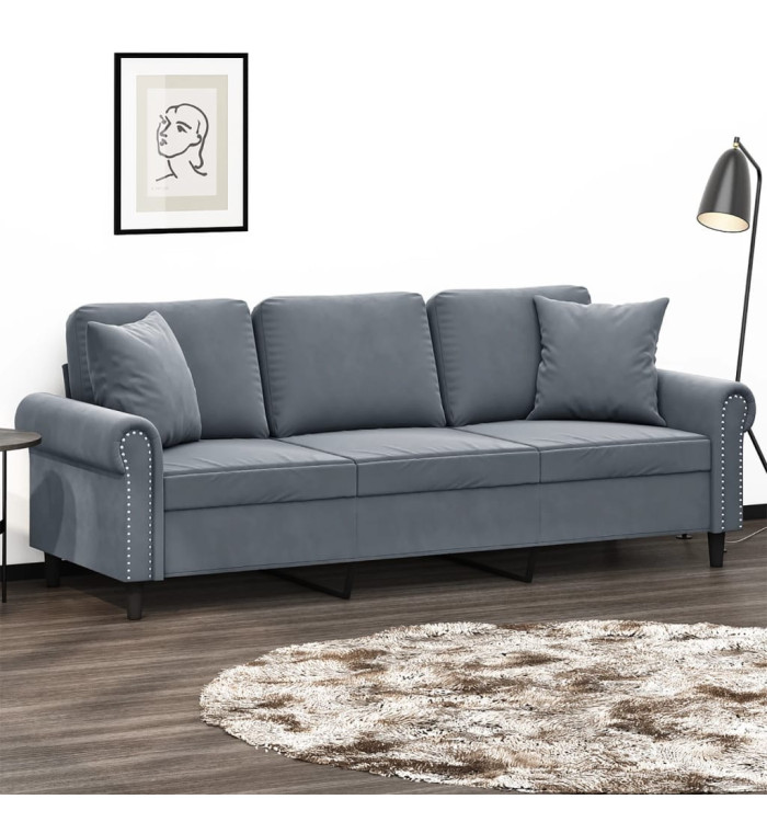 Canapé 3 places avec oreillers gris foncé 180 cm velours | Mobilier & Déco