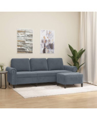 Canapé à 3 places avec repose-pieds Gris foncé 180 cm Velours | Mobilier & Déco