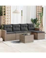 Salon de jardin 6 pcs avec coussins gris résine tressée | Mobilier & Déco