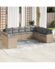 Salon de jardin avec coussins 10 pcs beige résine tressée | Mobilier & Déco