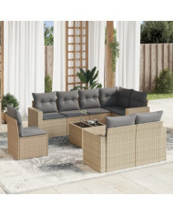 Salon de jardin avec coussins 9 pcs beige résine tressée | Mobilier & Déco