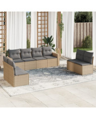 Salon de jardin avec coussins 8 pcs beige résine tressée | Mobilier & Déco