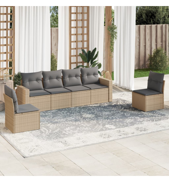 Salon de jardin avec coussins 6 pcs beige résine tressée | Mobilier & Déco