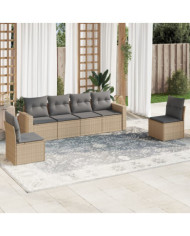 Salon de jardin avec coussins 6 pcs beige résine tressée | Mobilier & Déco