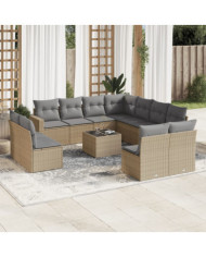 Salon de jardin avec coussins 12 pcs beige résine tressée | Mobilier & Déco