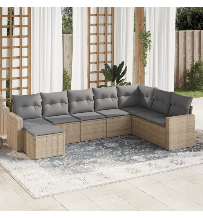 Salon de jardin avec coussins 8 pcs beige résine tressée | Mobilier & Déco