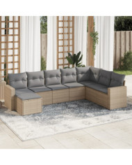 Salon de jardin avec coussins 8 pcs beige résine tressée | Mobilier & Déco