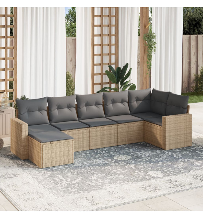 Salon de jardin avec coussins 7 pcs beige résine tressée | Mobilier & Déco