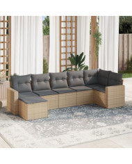 Salon de jardin avec coussins 7 pcs beige résine tressée | Mobilier & Déco