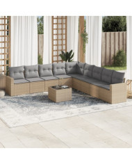 Salon de jardin avec coussins 10 pcs beige résine tressée | Mobilier & Déco