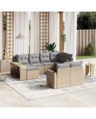 Salon de jardin avec coussins 10 pcs beige résine tressée | Mobilier & Déco