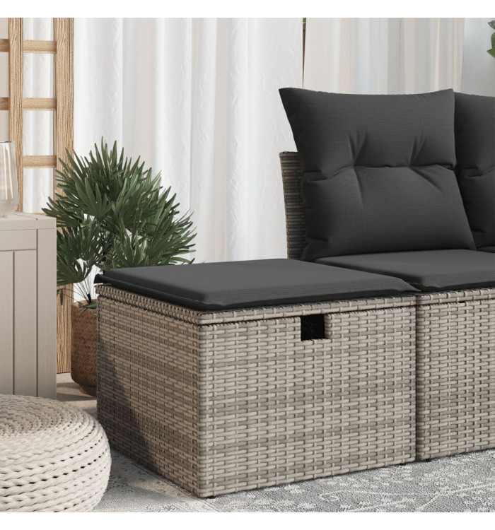 Tabouret de jardin avec coussin gris 55x55x37 cm résine tressée | Mobilier & Déco