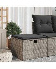 Tabouret de jardin avec coussin gris 55x55x37 cm résine tressée | Mobilier & Déco