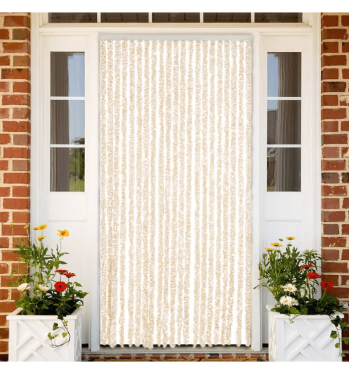 Rideau anti-mouches beige et blanc 90x220 cm chenille | Mobilier & Déco