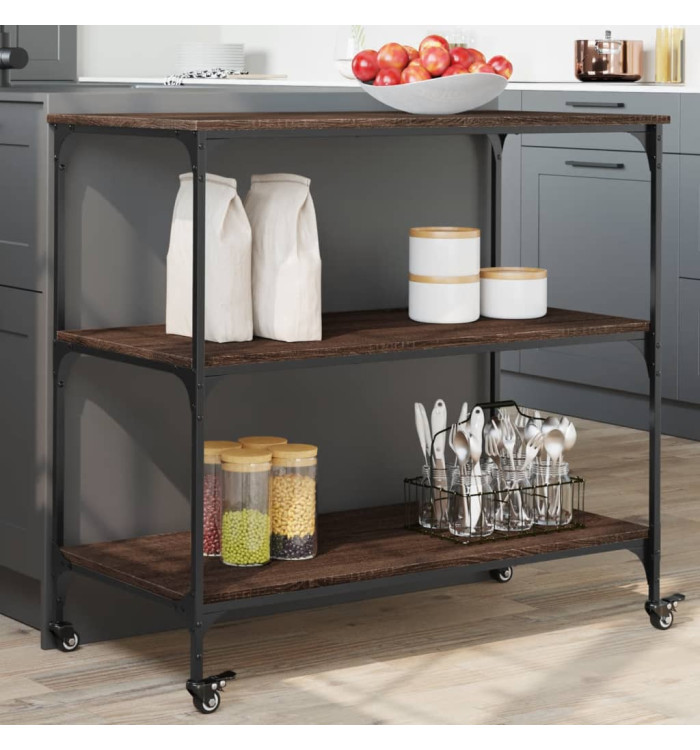Chariot de cuisine chêne marron 102x50x95 cm bois d'ingénierie | Mobilier & Déco