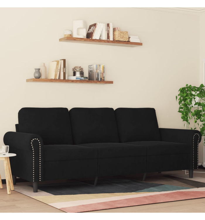 Canapé à 3 places Noir 180 cm Velours | Mobilier & Déco
