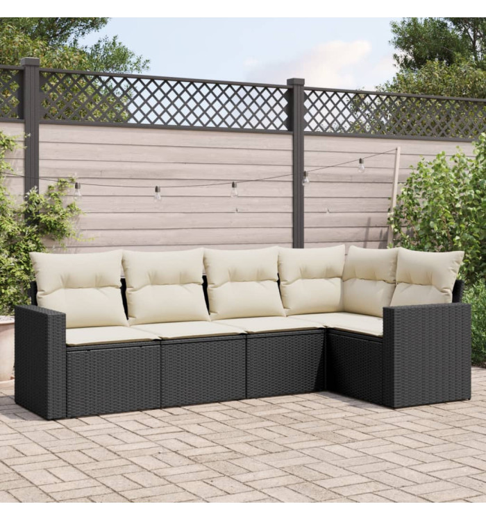 Salon de jardin 5 pcs avec coussins noir résine tressée | Mobilier & Déco