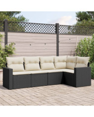 Salon de jardin 5 pcs avec coussins noir résine tressée | Mobilier & Déco