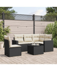 Salon de jardin 6 pcs avec coussins noir résine tressée | Mobilier & Déco