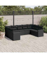 Salon de jardin 9 pcs avec coussins noir résine tressée | Mobilier & Déco