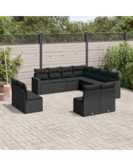Salon de jardin 11 pcs avec coussins noir résine tressée | Mobilier & Déco