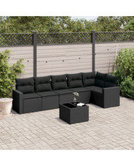 Salon de jardin 7 pcs avec coussins noir résine tressée | Mobilier & Déco