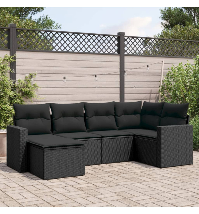 Salon de jardin 6 pcs avec coussins noir résine tressée | Mobilier & Déco