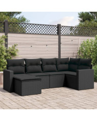 Salon de jardin 6 pcs avec coussins noir résine tressée | Mobilier & Déco