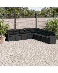 Salon de jardin 9 pcs avec coussins noir résine tressée | Mobilier & Déco