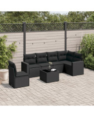 Salon de jardin 7 pcs avec coussins noir résine tressée | Mobilier & Déco