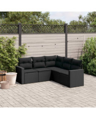 Salon de jardin 5 pcs avec coussins noir résine tressée | Mobilier & Déco