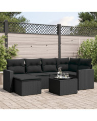 Salon de jardin 7 pcs avec coussins noir résine tressée | Mobilier & Déco